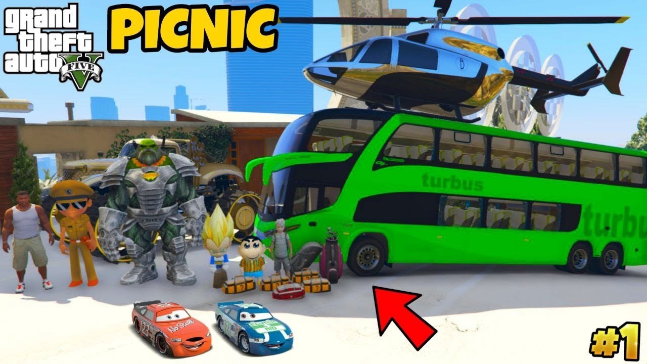 Franklin and Shinchan Plane A Road Trip With Luxury BUS From Los Santos To North Yankton IN GTA 5