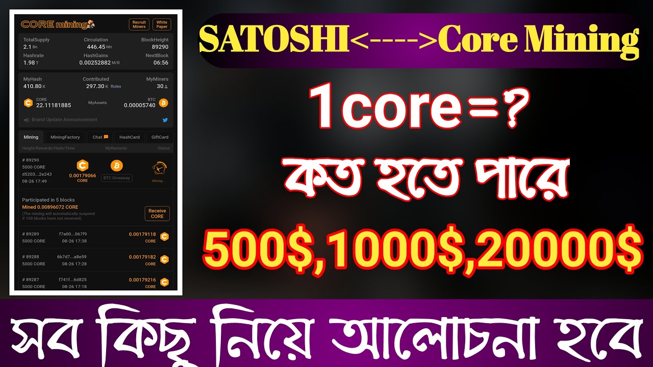 Satoshi core mining new update-Satoshi important news today