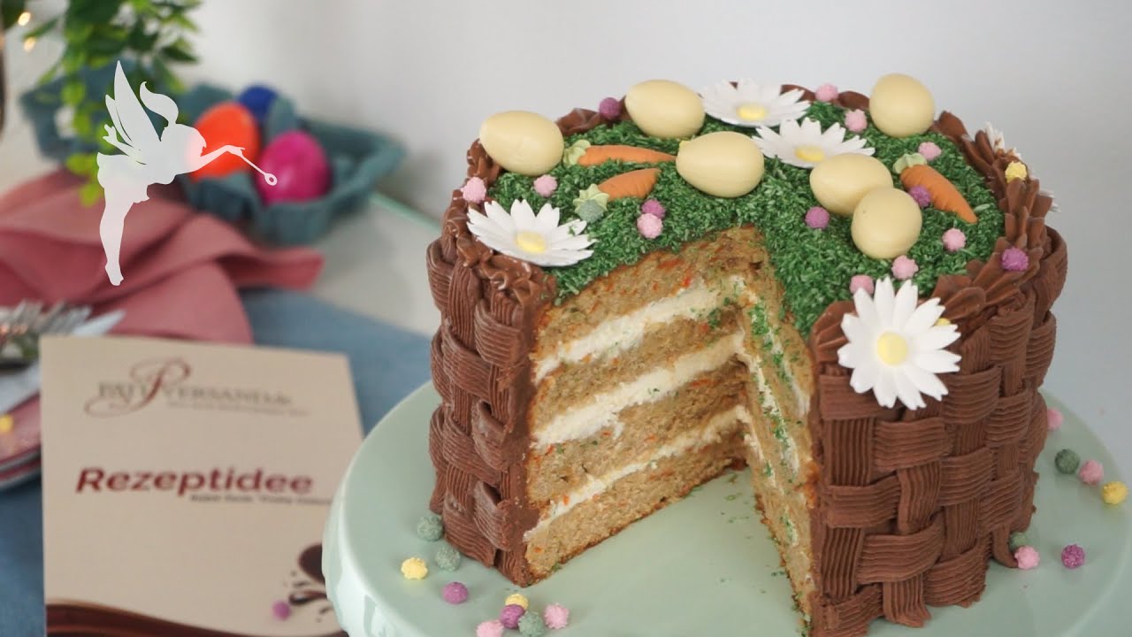 Oster Torte mit Korbdesign, Zuckerblumen & Vanillepralinen - Ostertorte Carrot Cake - Kuchenfee