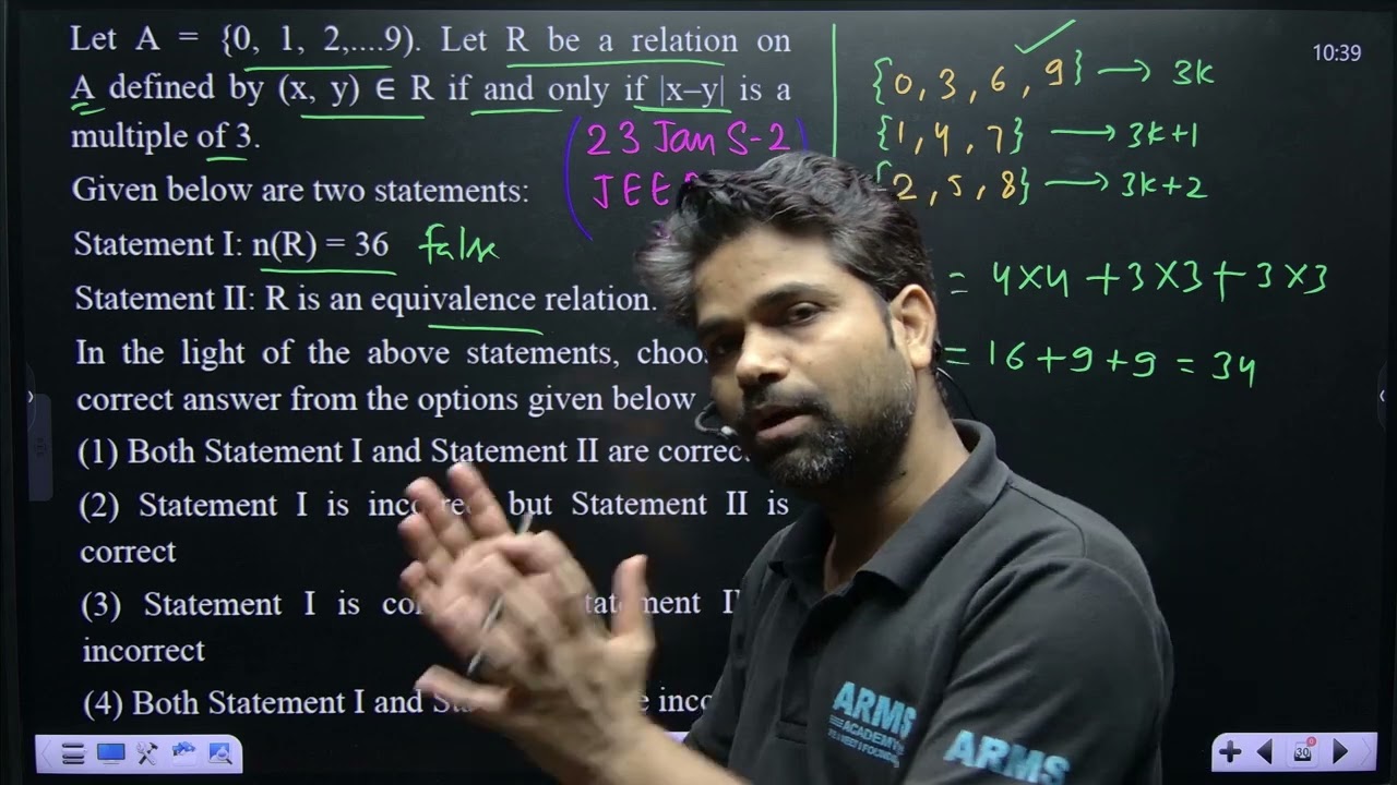 Let A={0,1,2,….9). Let R be a relation on A defined by (x,y)∈R if and only if |x-y| is a multiple of