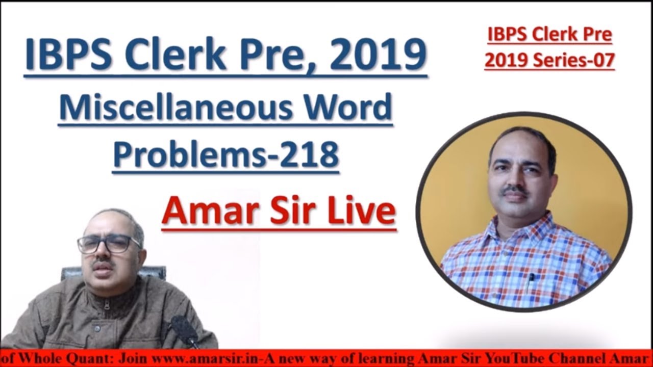 Miscellaneous Word Problems (218) for IBPS Clerk 2019 LIC Assistant Series-07 #amarsir