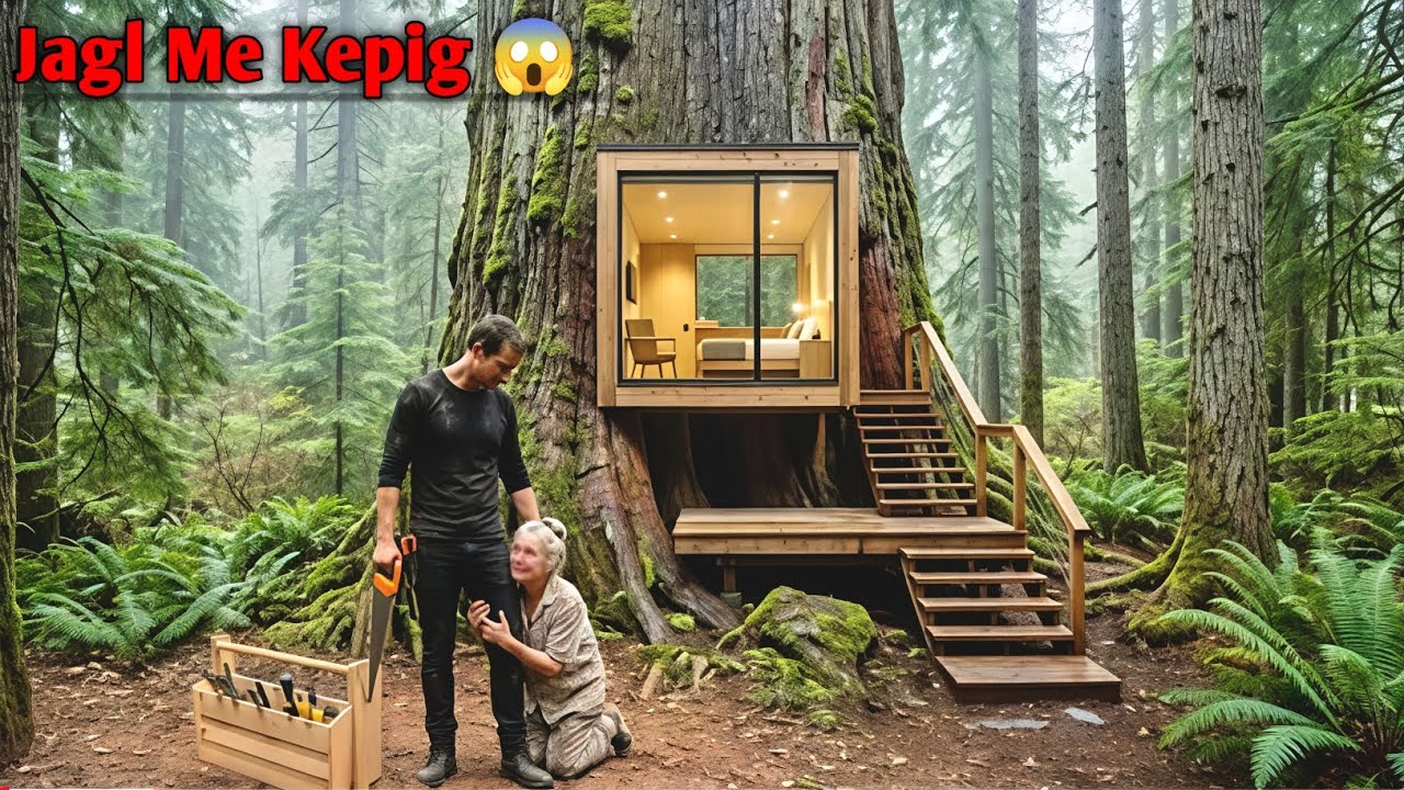 This old woman's house was destroyed by the wind, so this man built a modern tree house for her