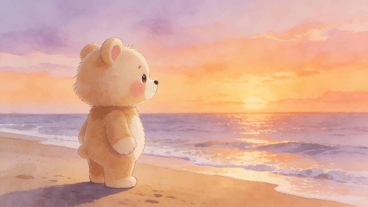 Golden Hour at the Beach with Bear 🌅 Calm Background Music 🌊