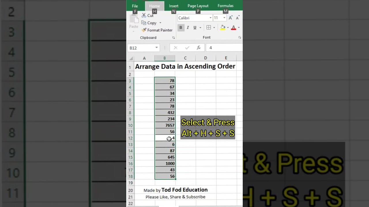 Arrange data in Ascending Order - Excel Tips & Tricks by @todfodeducation #shorts