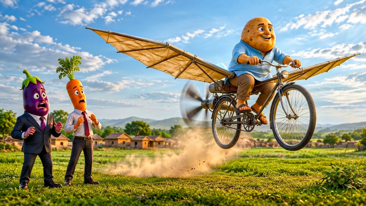 🥔 Poor Potato Built a Flying Bicycle! 🚲 Eggplant and Carrot Are Shocked 😱 | #vegetablestory