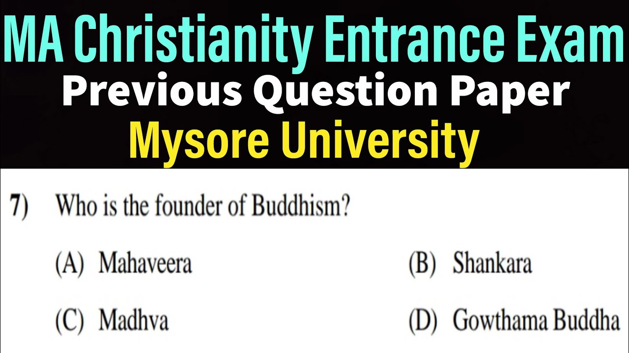 MA Christianity Entrance Exam Previous Question Paper 2019 | University of Mysore
