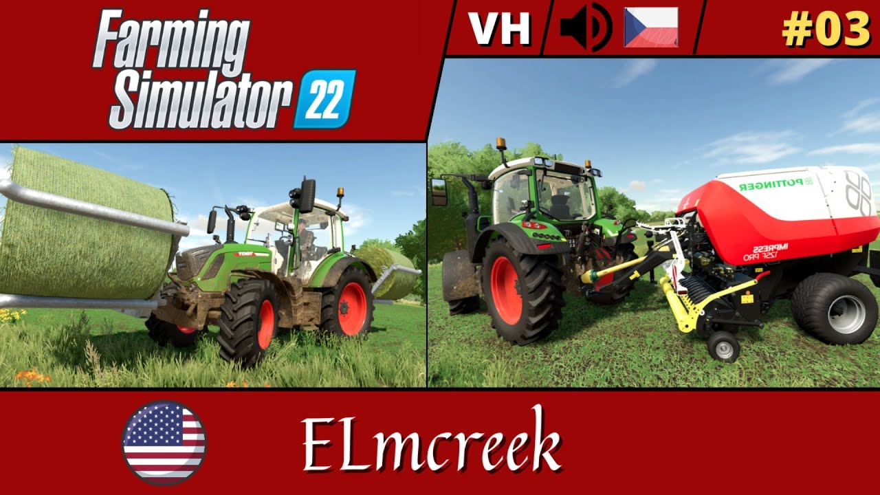 Farming Simulator 22 #03 ELMCREEK/ Sečení trávy a lisování balíků |CZ|