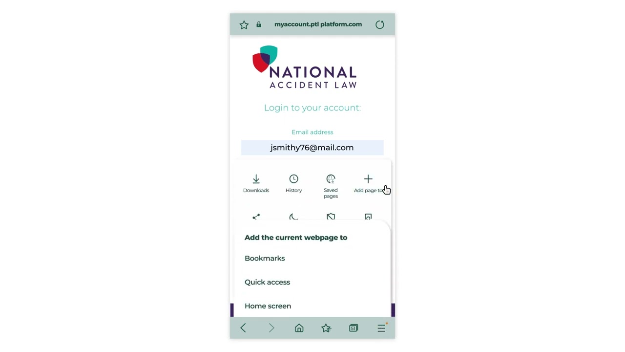 How to Add MyAccount Shortcut to Your Android Home Screen (Samsung Internet) | National Accident Law