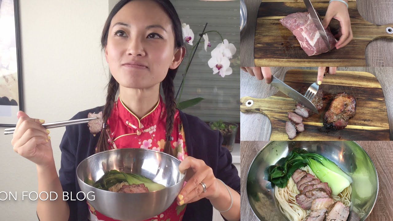 Chinese BBQ pork char siu noodle soup Chinese food cooking叉燒麵