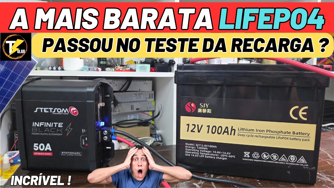 A 🔋MAIS BARATA Lifepo4 para sistema de energia solar off grid  SJY 100Ah TESTE CORRENTE DE CARGA