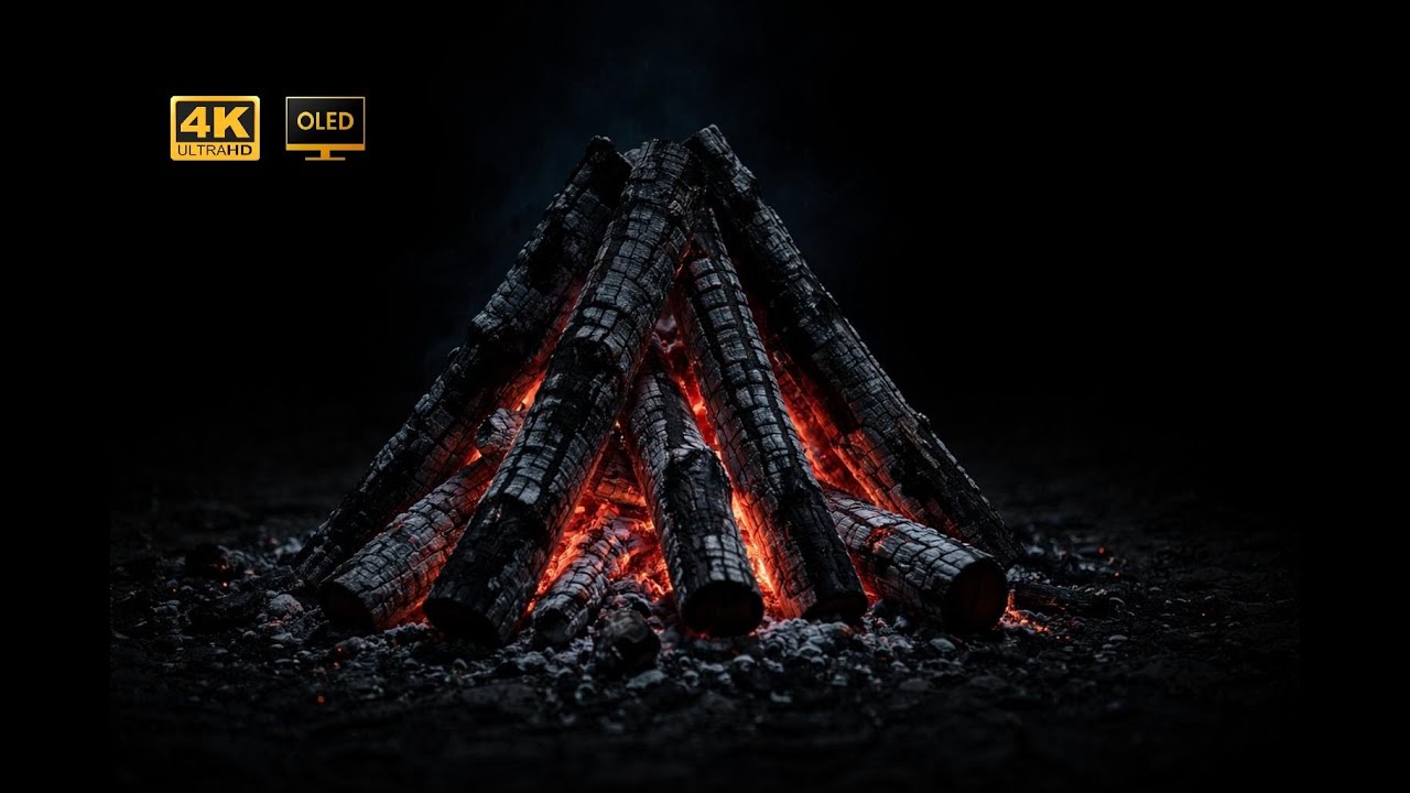Dark Campfire for OLED (4K 60FPS) - 8 Hours of Relaxing Crackling Fire - No Burn-In