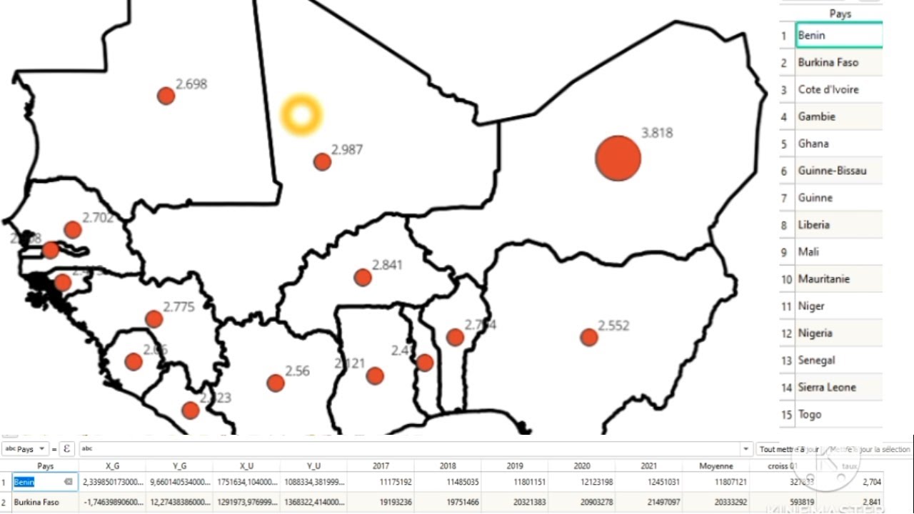 Qgis Carte de croissance de la population des pays de la CEDEAO
