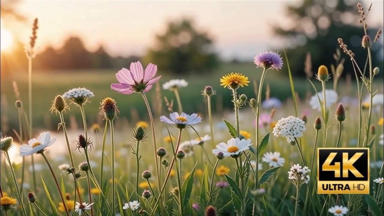1 Hour Sunrise Meadow Screensaver | Golden Hour Nature Loop | Morning Ambience