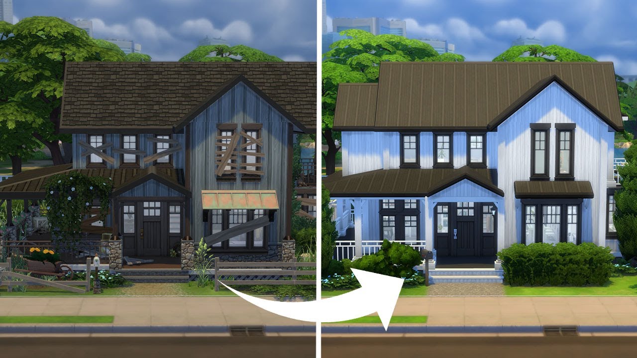 Transforming this nightmare into a modern farmhouse in The Sims 4...