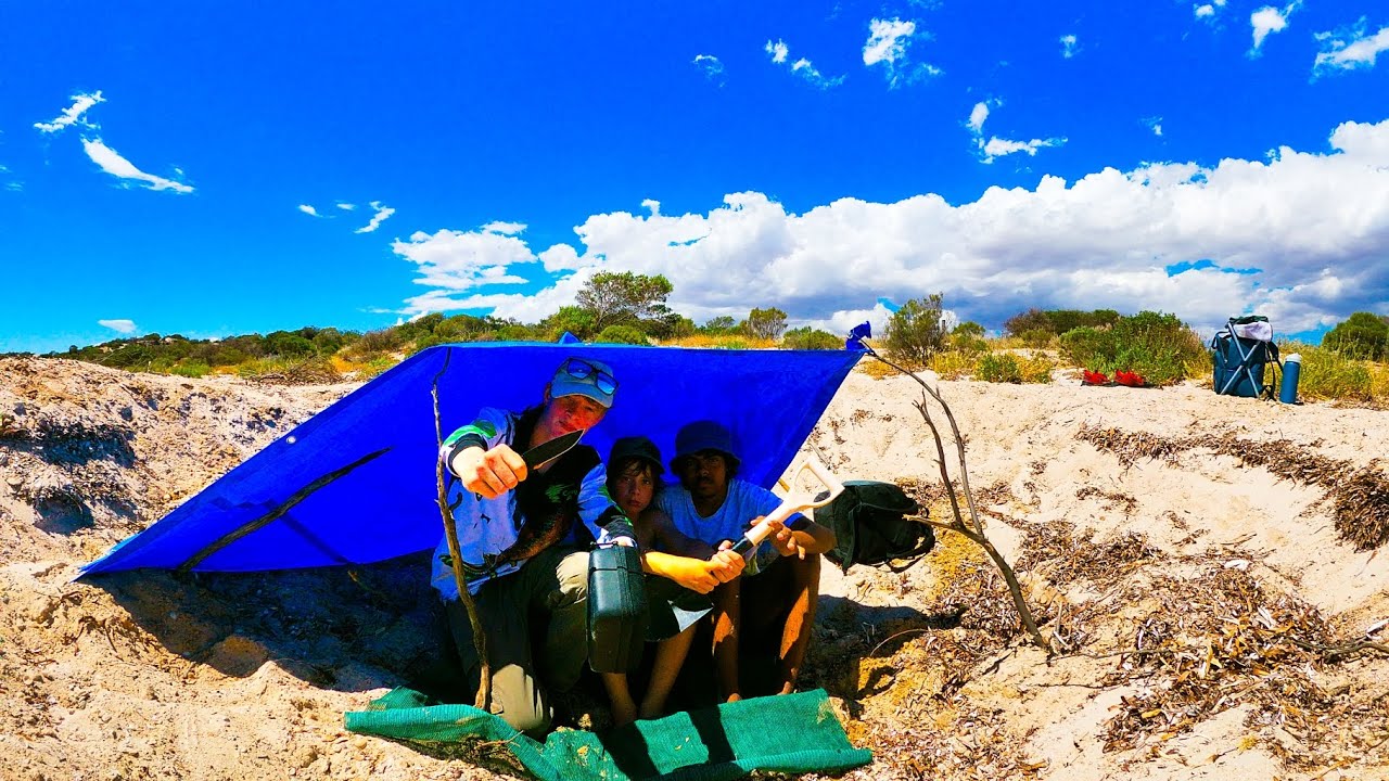 Building the biggest survival shelter in scorching heat #adventures #outdoors #survival  #beach 
