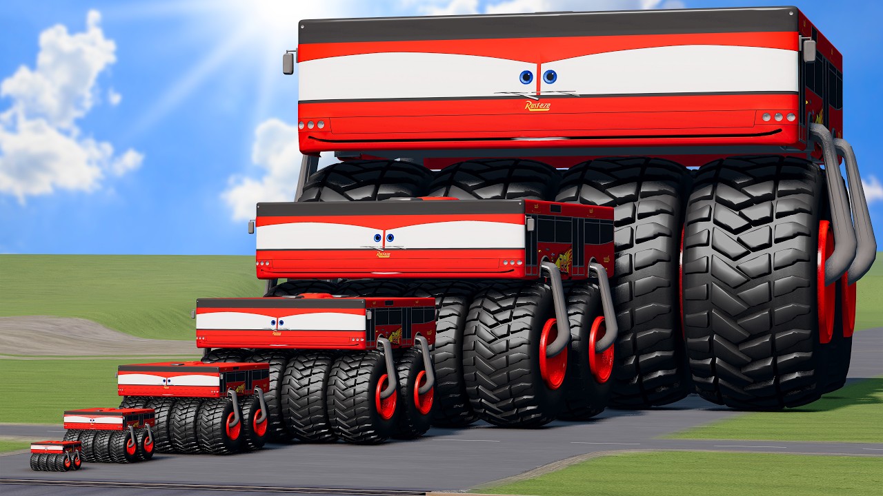 Big & Small Wide Lightning Mcqueen Bus Monster Truck vs Trains Thomas | BeamNG.Drive