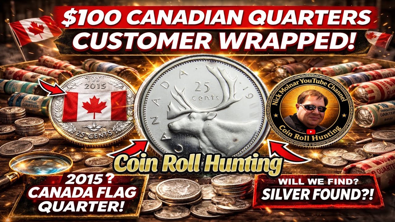 Coin Roll Hunting $100 Dollars in Canadian Quarters Looking for Silver and Colorized!