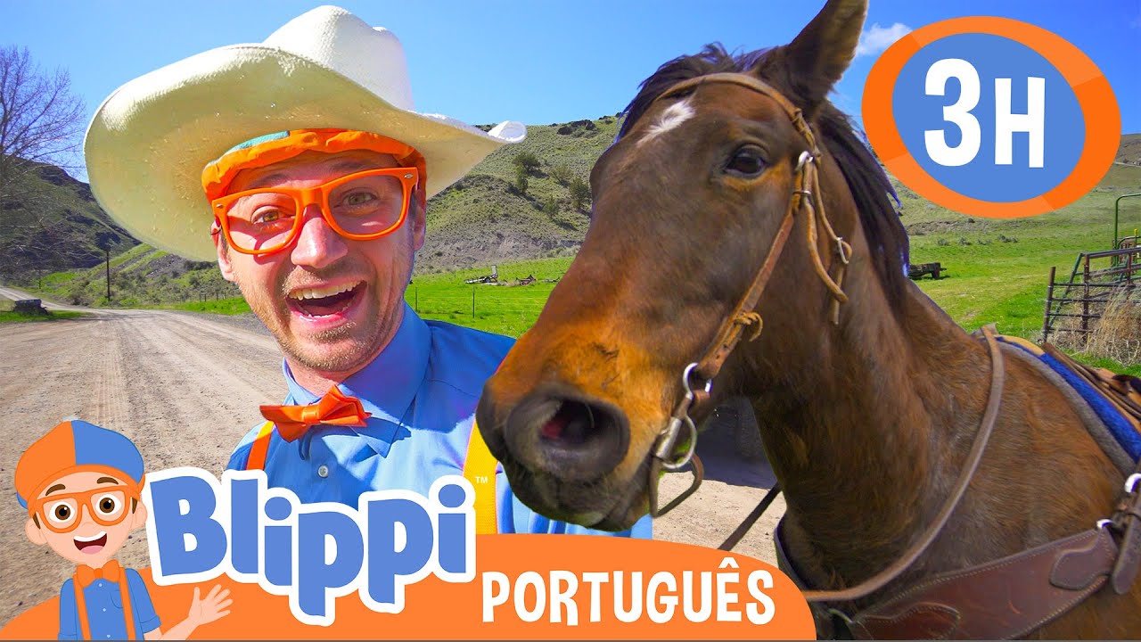 Blippi Visita uma Fazenda de Cavalos! | 🐴 MARATONA DE ANIMAIS COM BLIPPI! 🟠 | Vídeos Educativos