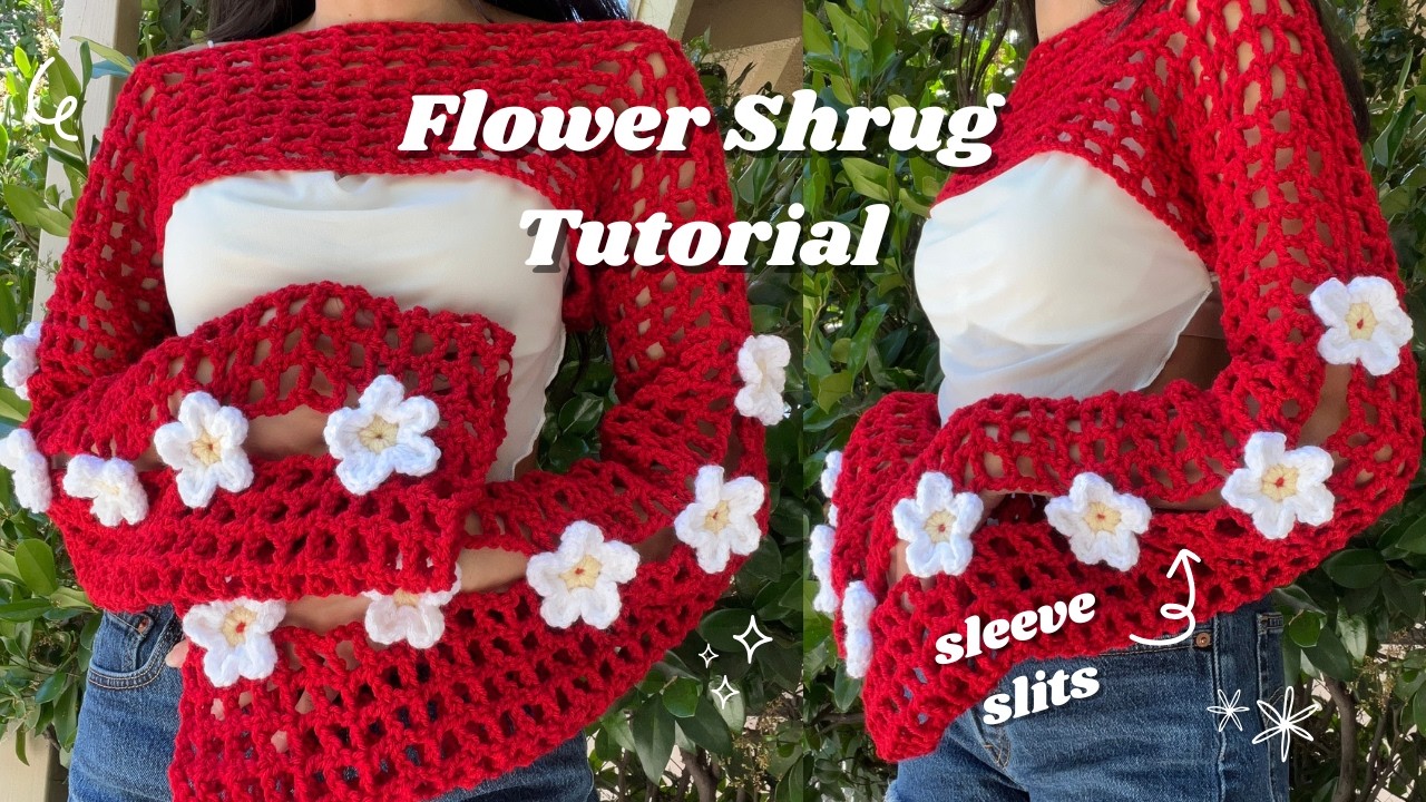 🌸 how to crochet a flower sleeve shrug with sleeve slits| beginner-friendly crochet shrug tutorial☁️