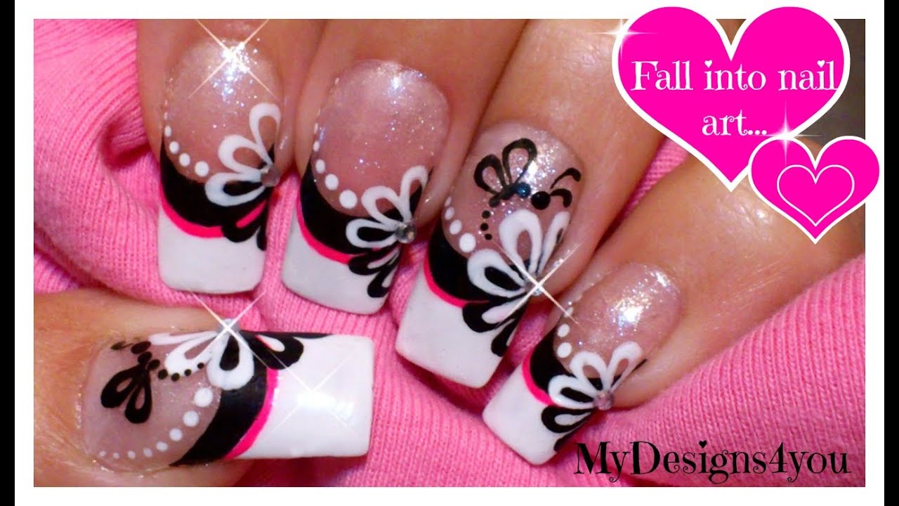 Floral Nail Art | Monochrome Flower French Using Dotting Tool!  ♥ Цветочный Дизайн Ногтей Дотсом