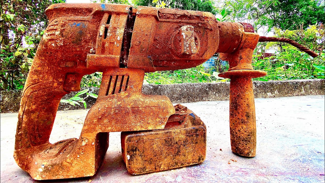 Full restoration concrete chisel 100 years old using 118v & 15000Ah battery drill antique