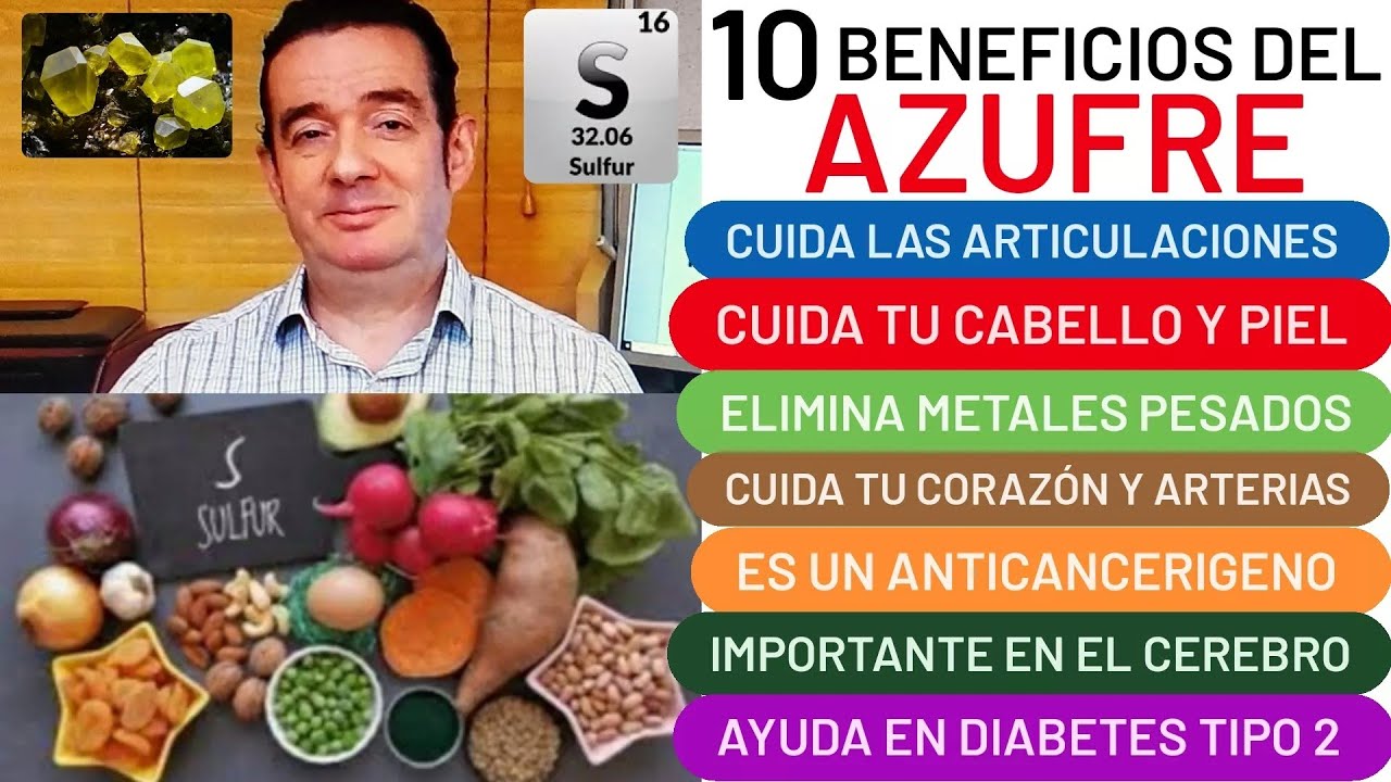 10 beneficios del ❤️👍AZUFRE👍❤️ARTICULACIONES💪⚡ CEREBRO⚙️ CABELLO💁 PIEL👏DETOXIFICANTE💖 🥩ALIMENTOS🍗🥚🥜