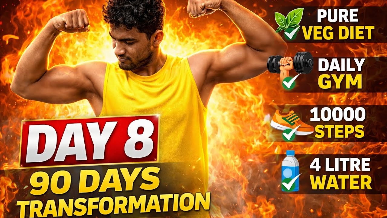 Day 8 of 90 Days Challenge 💪 | Pure Veg Diet 🥗 | 10,000 Steps 🚶‍♂️ | 4 Litre Water 💧 | No Excuses!