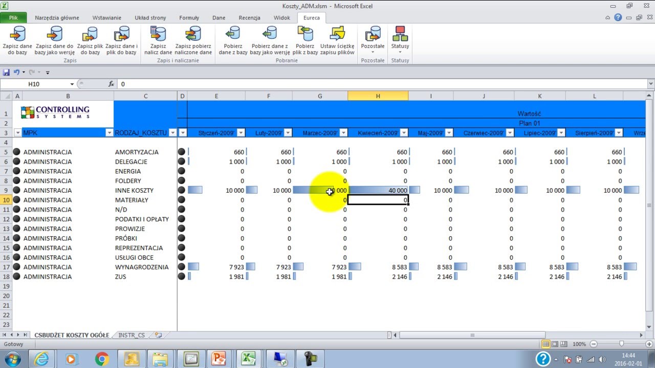 Eureca desktop - tryb pracy za pomocą arkusza Excel
