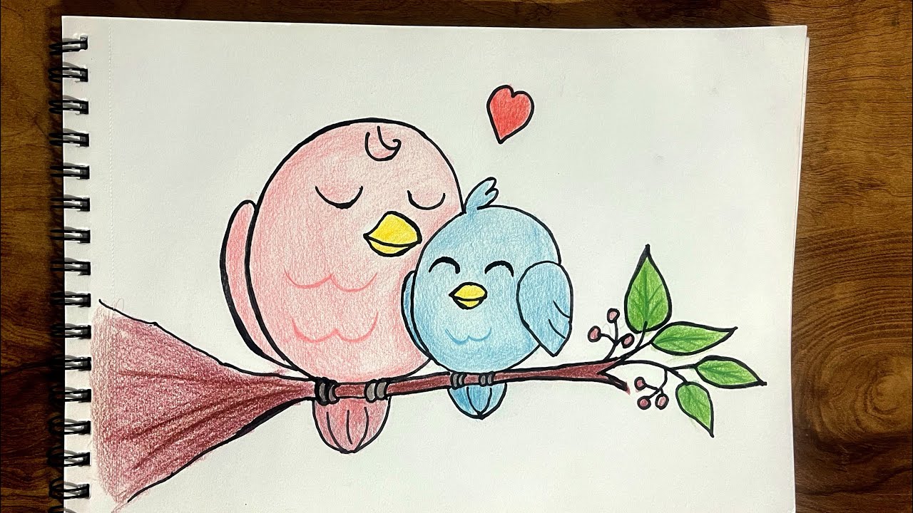Easy and cute  little bird with mommy bird || easy drawing for kids 