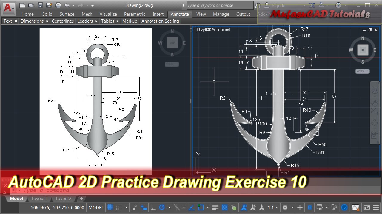 AutoCAD 2D Practice Drawing | Exercise 10 | Basic Tutorial