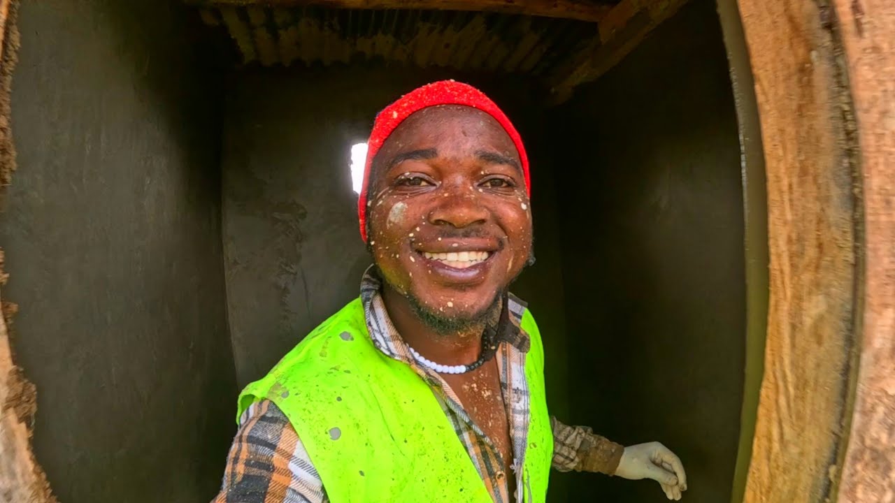 Оштукатуривание фермы Майша внутри современного туалета, новый облик африканской деревни.