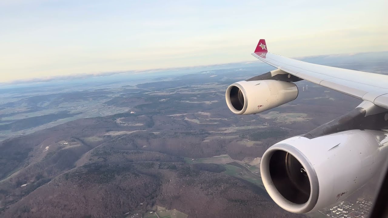 Edelweiss Airbus A340 Landing at Zurich Seat 9K