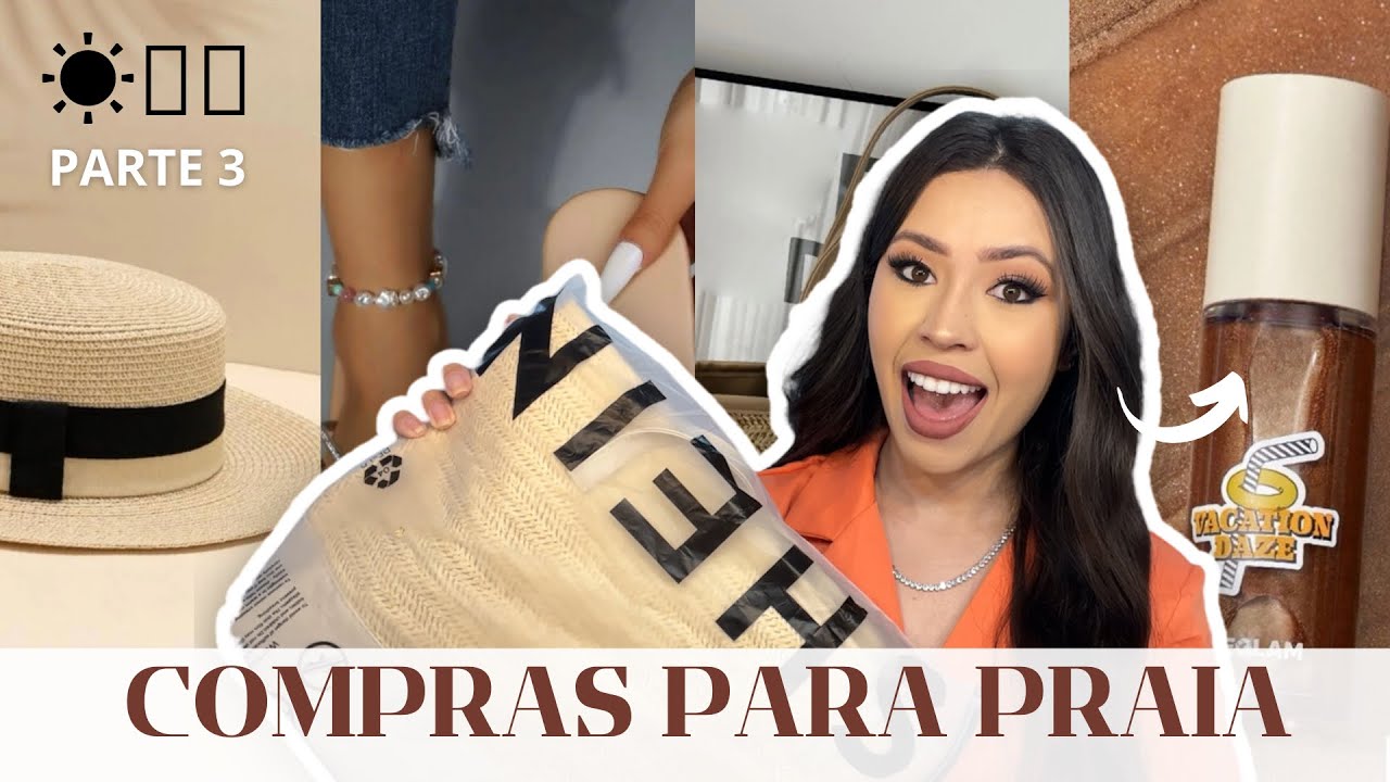COMPRAS NA SHEIN PARA PRAIA, BRONZEADOR, CHAPÉU, BOLSA DE PALHA E MAIS