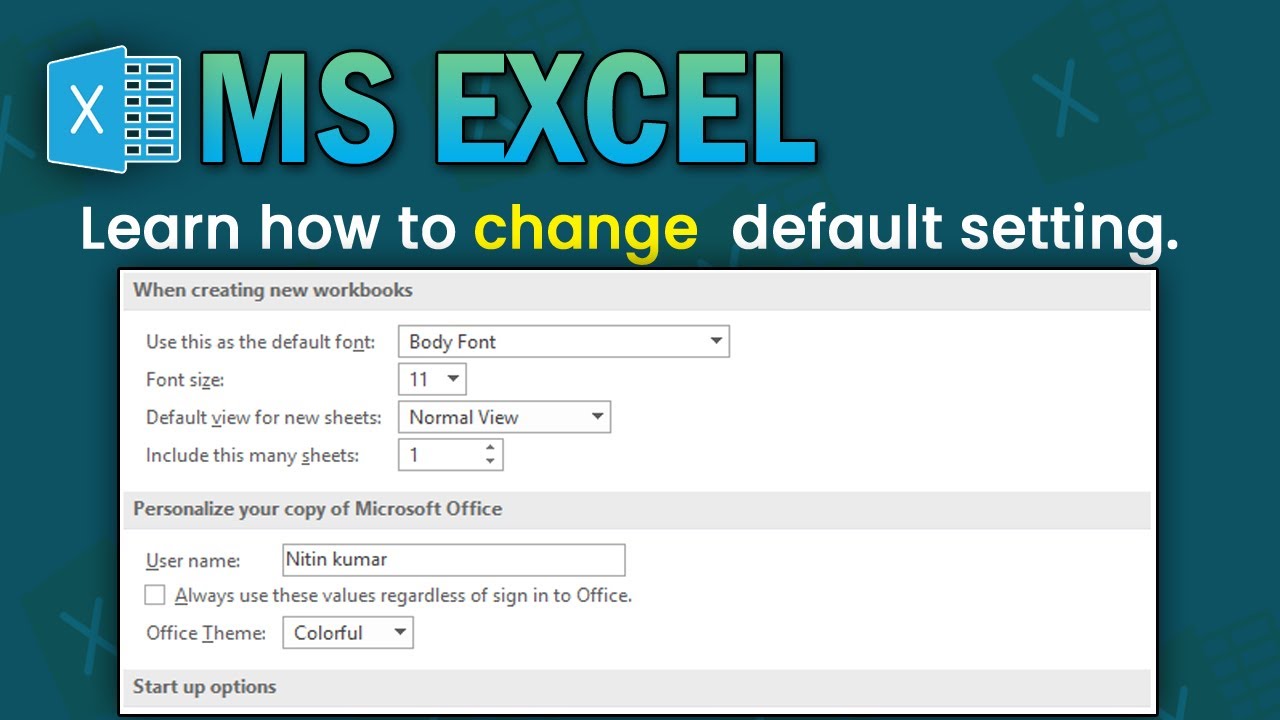 EXCEL DEFAULT SETTING CHANGE. ms excel in Hindi.