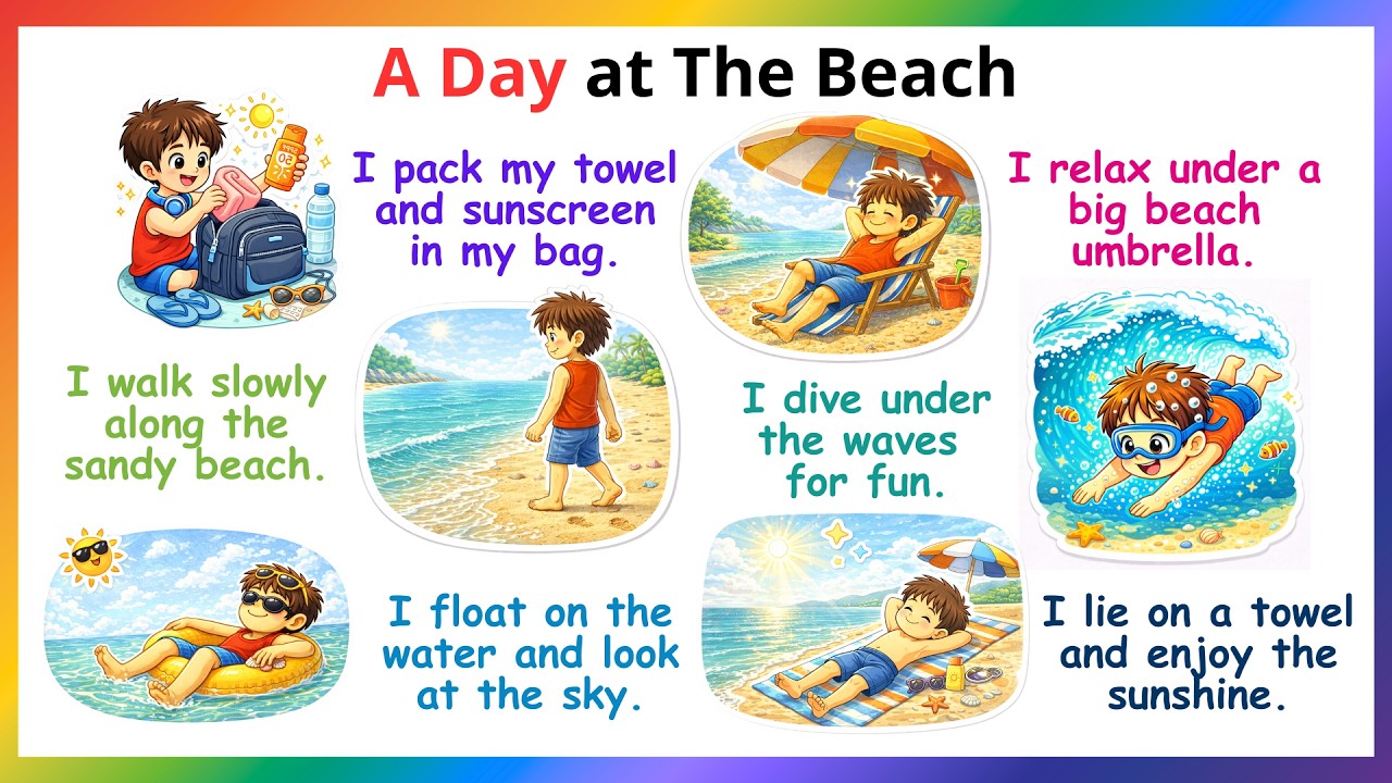 A Day at the Beach | Speak English With Kids | Spoken English for kids | Daily Use English Sentences