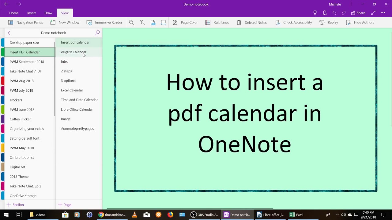 Create and Insert a PDF Calendar into OneNote