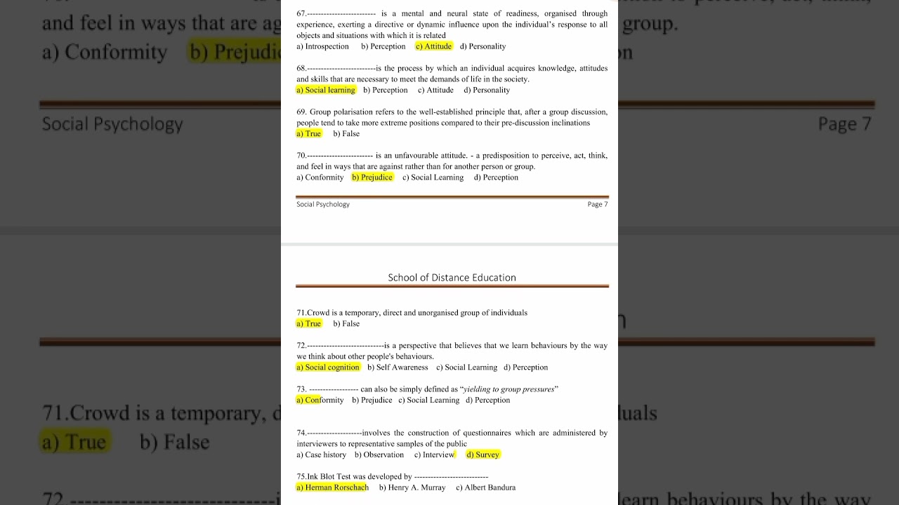 🌀🌐MCQ/social psychology/ba sociology /sixth semester/part 2🌀🌐
