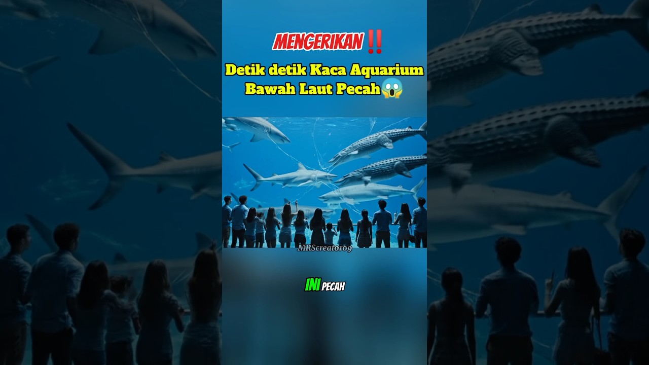 kaca aquarium bawah laut pecah‼️😱#buaya #hiu #mengerikan #predator #monsterlaut #shortsfeed #viral