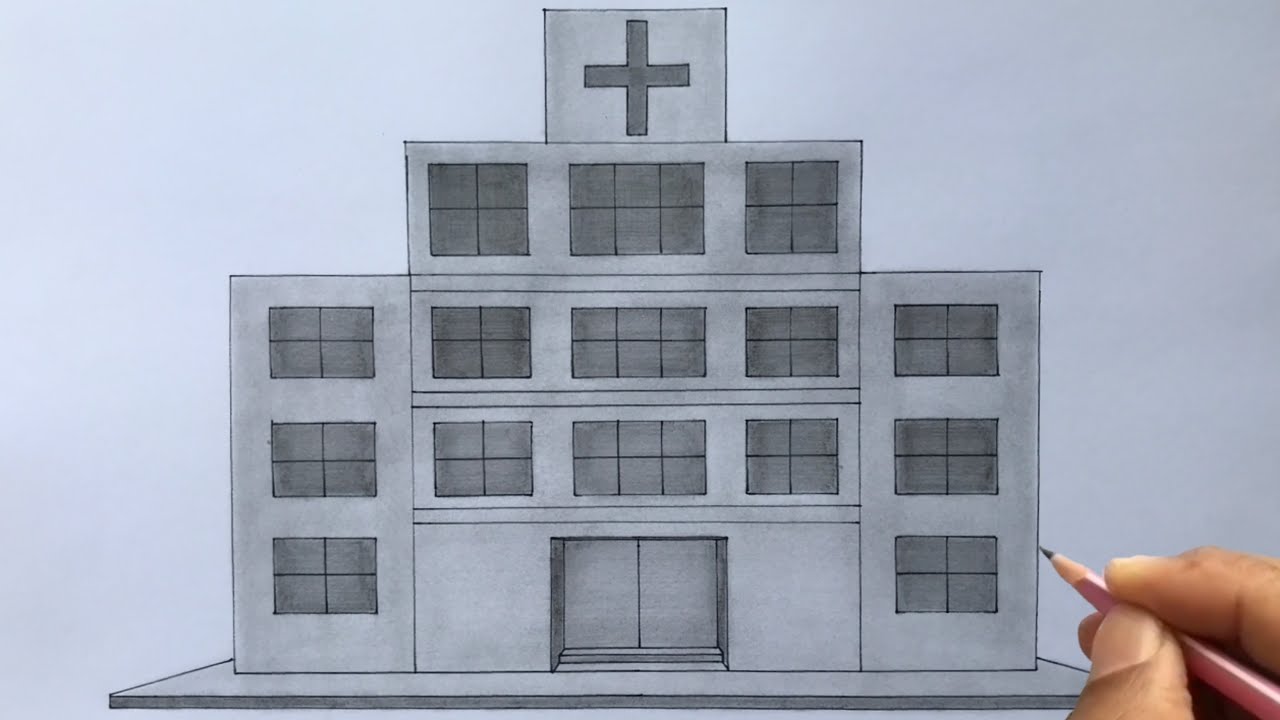 How to Draw a Hospital in 1-Point Perspective | Easy Drawing