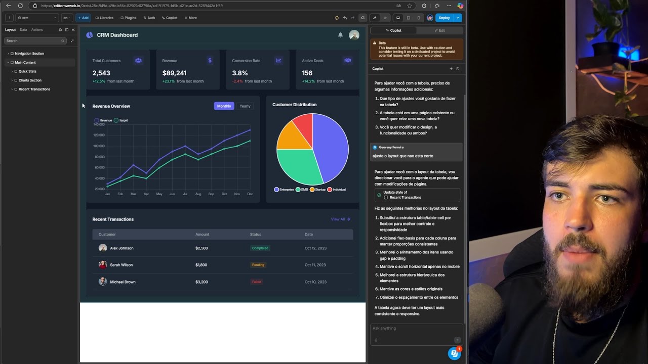 Lovable? Não. Windsurf? Não. Bolt? Tbm não. E o novo Copilot 2.0 do WeWeb criando Aplicativos com IA