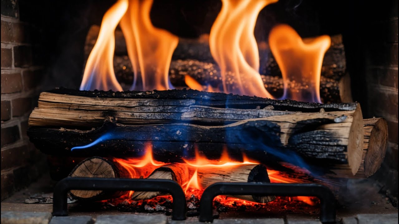 ❄️ Calm Your Mind & Feel the Warmth with a Cozy Fireplace of Blue Flames and Glowing Logs