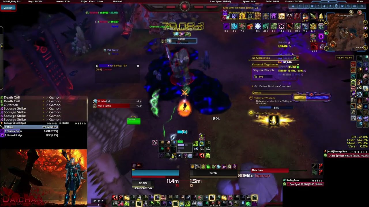 8 Mask Orbless Horrific Vision of Orgrimmar Revisited Full Clear - Unholy DK - 0 Orbs