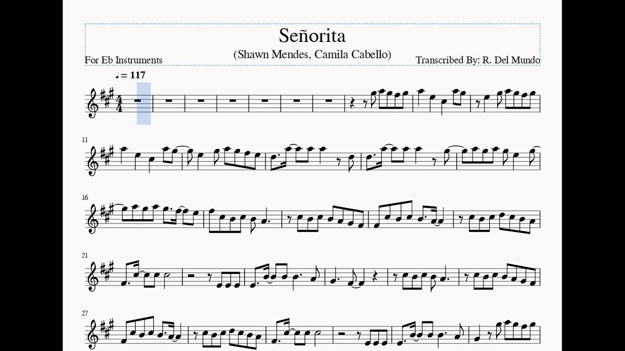Señorita – Alto and Eflat Sheet Music and Minus One Instrument Back Track