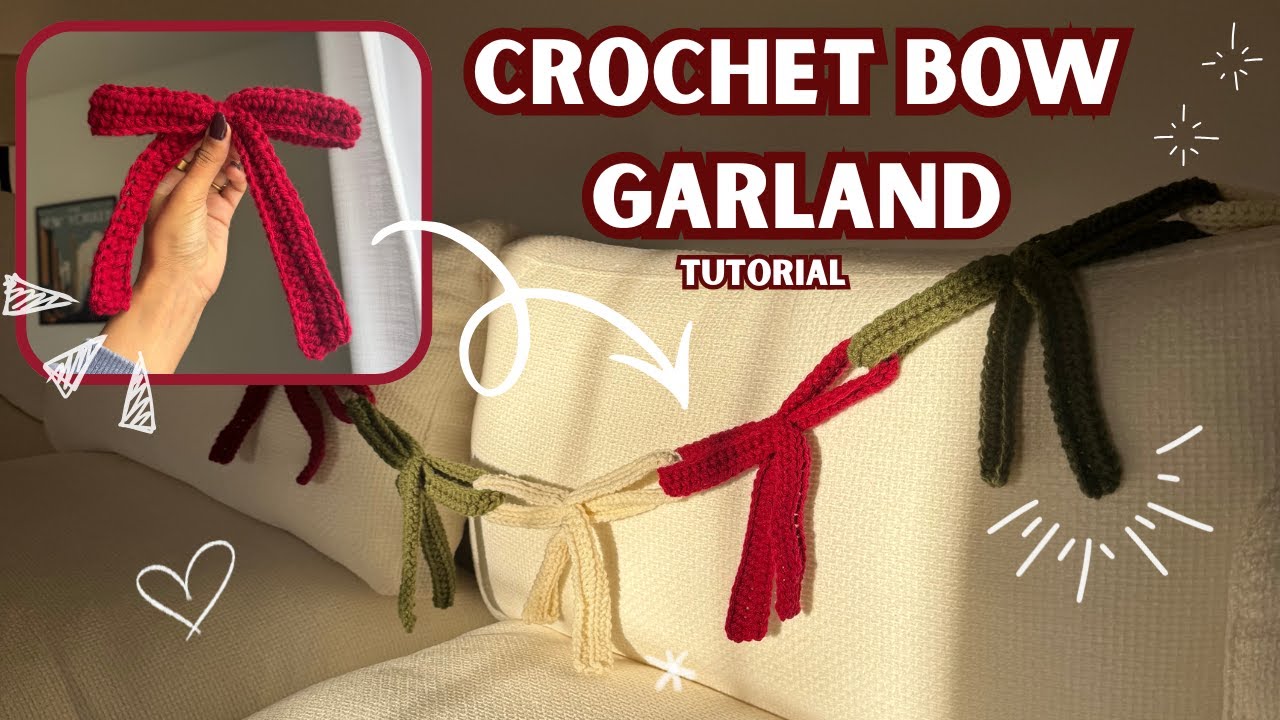 Crochet Bow Garland - Easy Beginner Tutorial | Festive Christmas Decor!