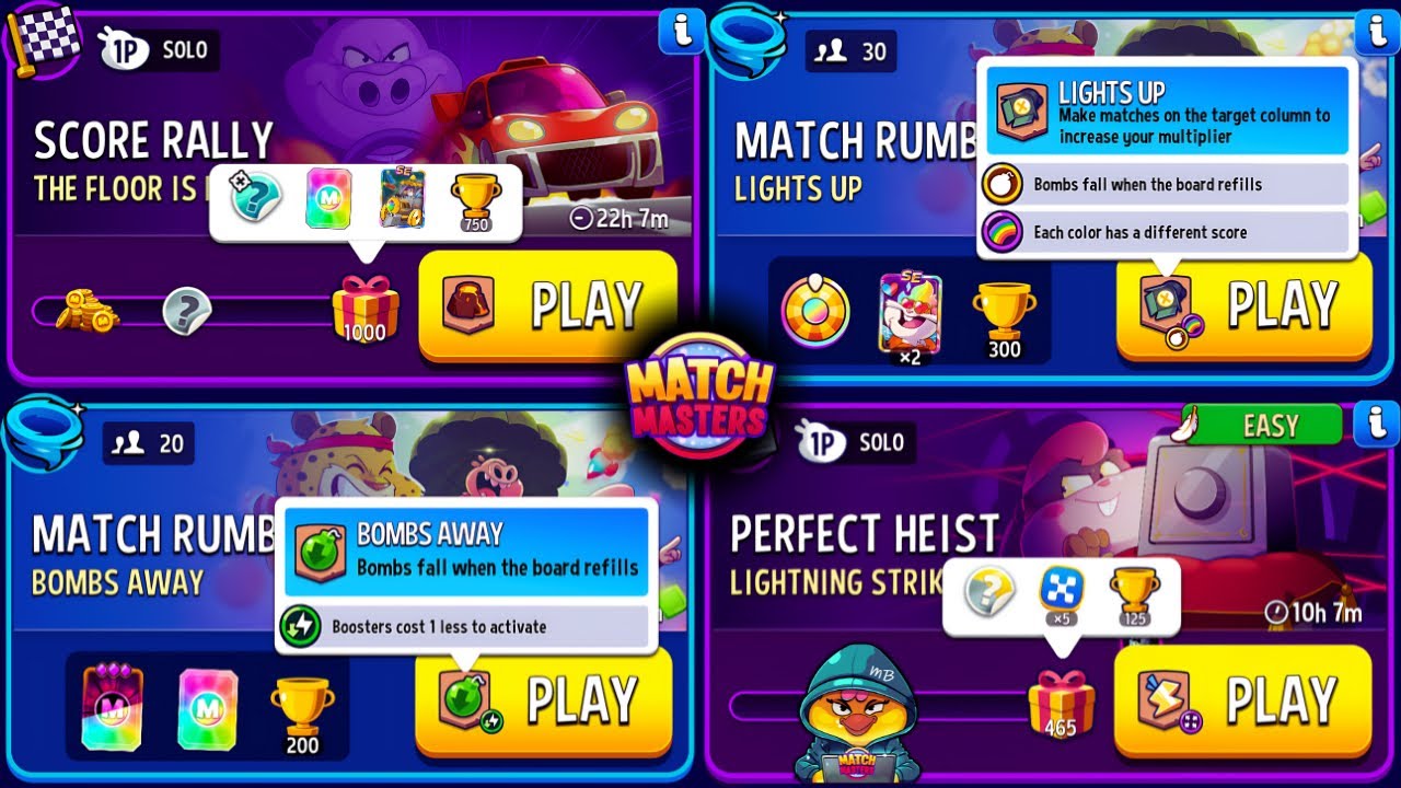 Floor is Lava Score Rally/ Lightning Strike Perfect Heist/ 32 player Lights Up/ 20 player Bombs Away