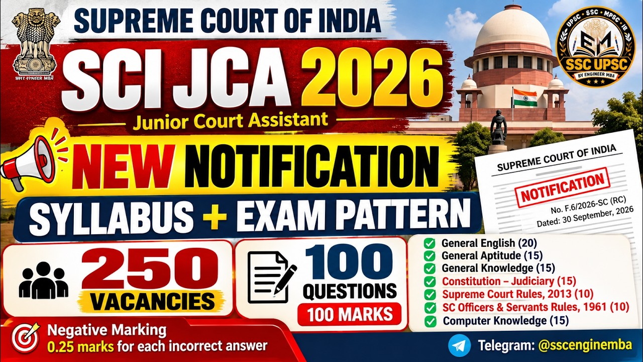 SCI JCA 2026 OUT 🔥 250 Vacancies | NEW Exam Pattern, Syllabus & Negative Marking | Supreme Court |