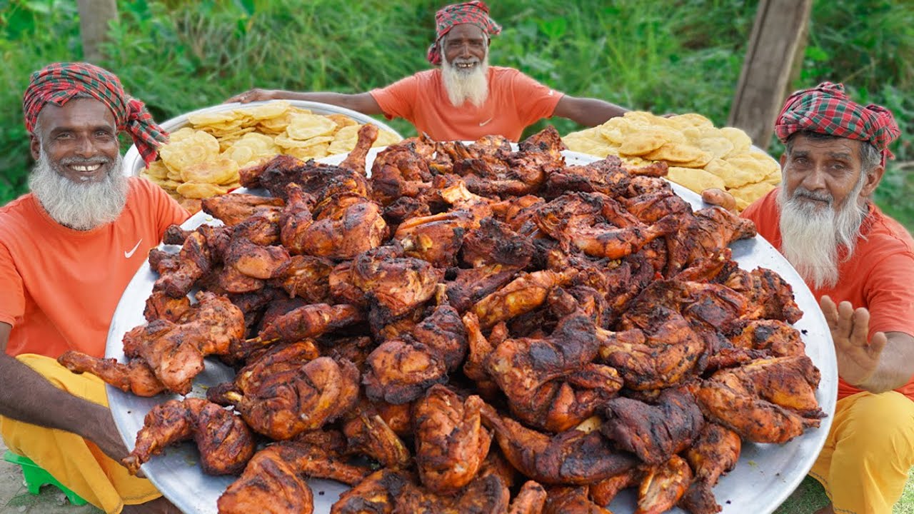 Tandoori Chicken & Luchi - First Time Grandpa Make Tandoori Chicken - Fast Food For Villagers