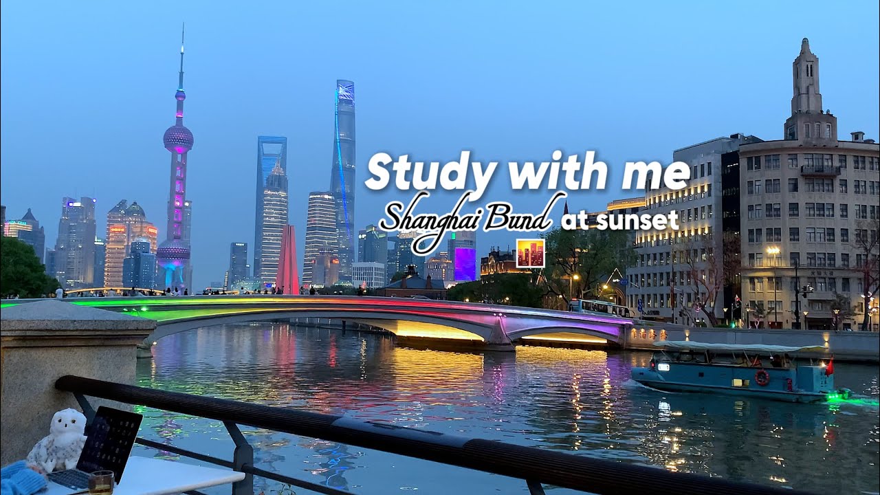 2-HOUR STUDY WITH ME | Shanghai Sunset 🌇 | Pomodoro 25/5 | River & Campfire White Noise 🌊