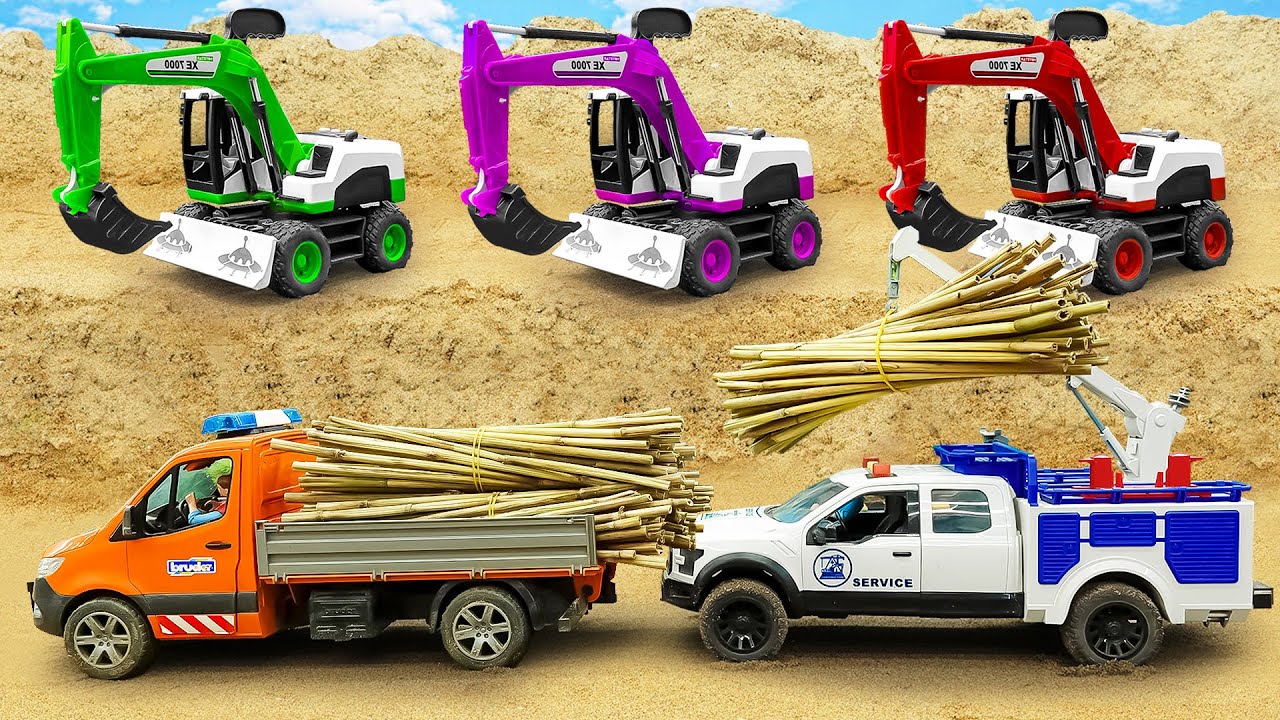 Excavator vs Giant Wood Pile! Construction Team Building a Sand Bridge