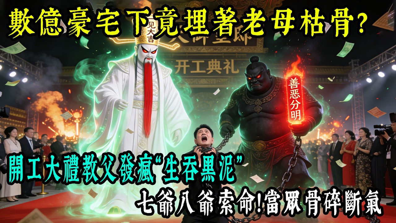 數億身價大亨開工大典竟“生吞黑泥”？逆子棄母奪產遭七爺八爺鎖魂！豪宅基石下竟是老母枯骨！【老王故事會】